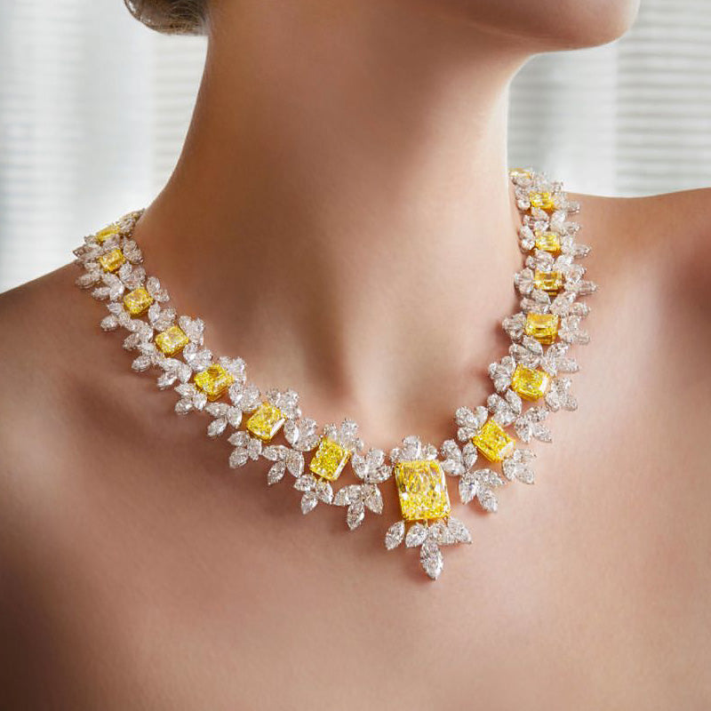 Featuring an Exceptional 96ctw Yellow and White Gemstone Necklace -JOSHINY