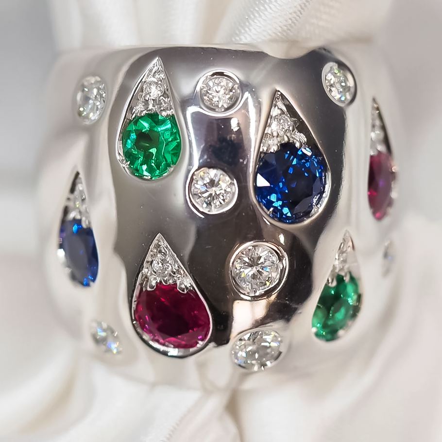 Unique 3 ctw Round Cut White Sapphire & Ruby & Emerald & Sapphire Ring -JOSHINY