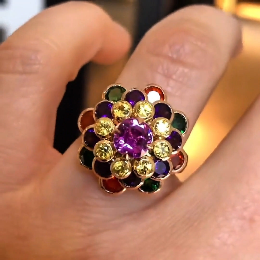 5.0ctw Colourful Flower Gemstone Ring -JOSHINY