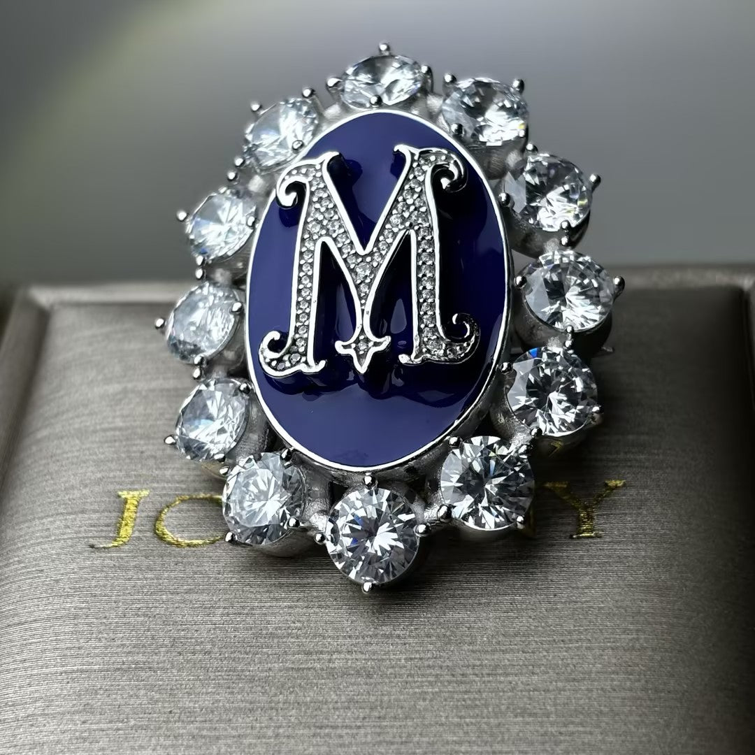 6.0 Ctw Enamel and Old-Cut Gemstone Custom Letter Brooch-JOSHINY