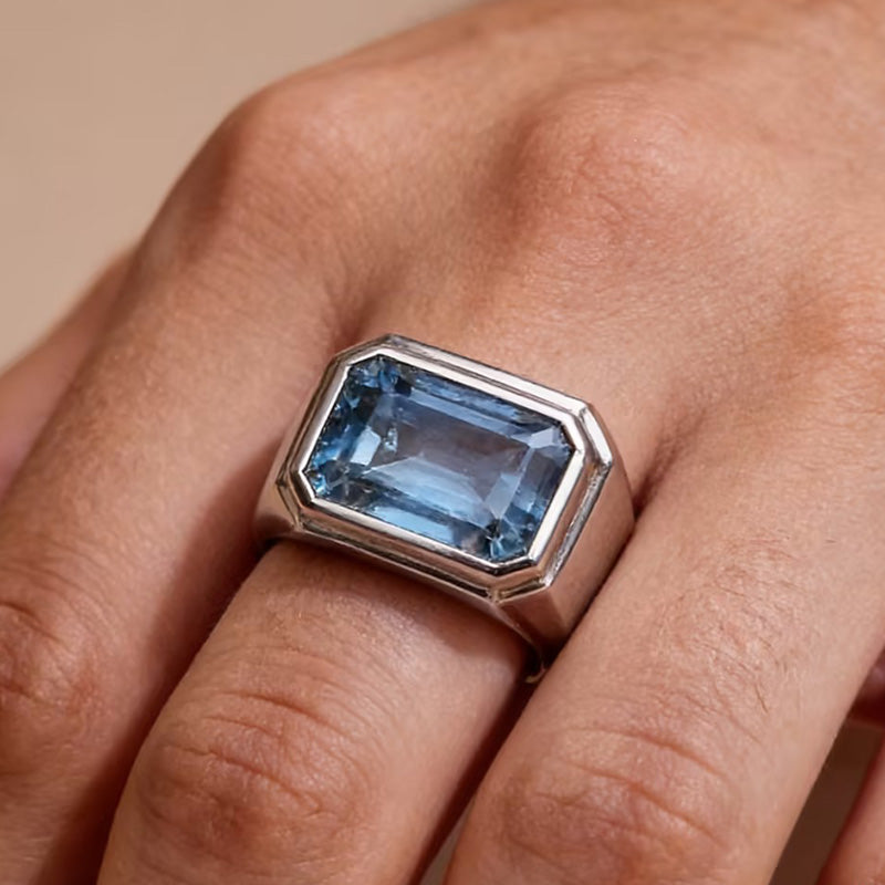 7.71ct Emerald Cut Bezel Set Contemporary Style Diamond Ring -JOSHINY