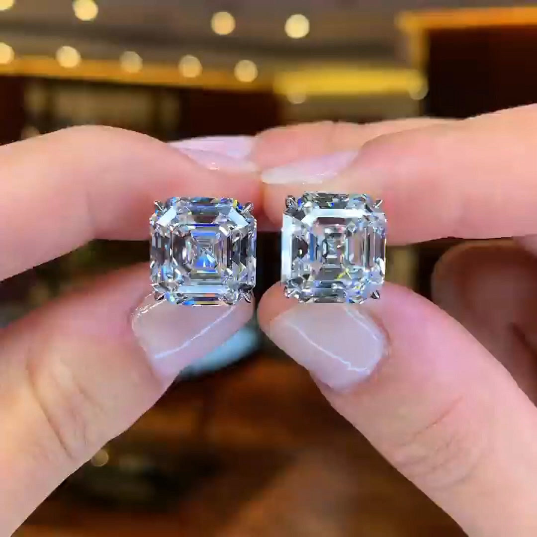 Pair of 8ctw Asscher Cut Gemstone Stud Earrings -JOSHINY