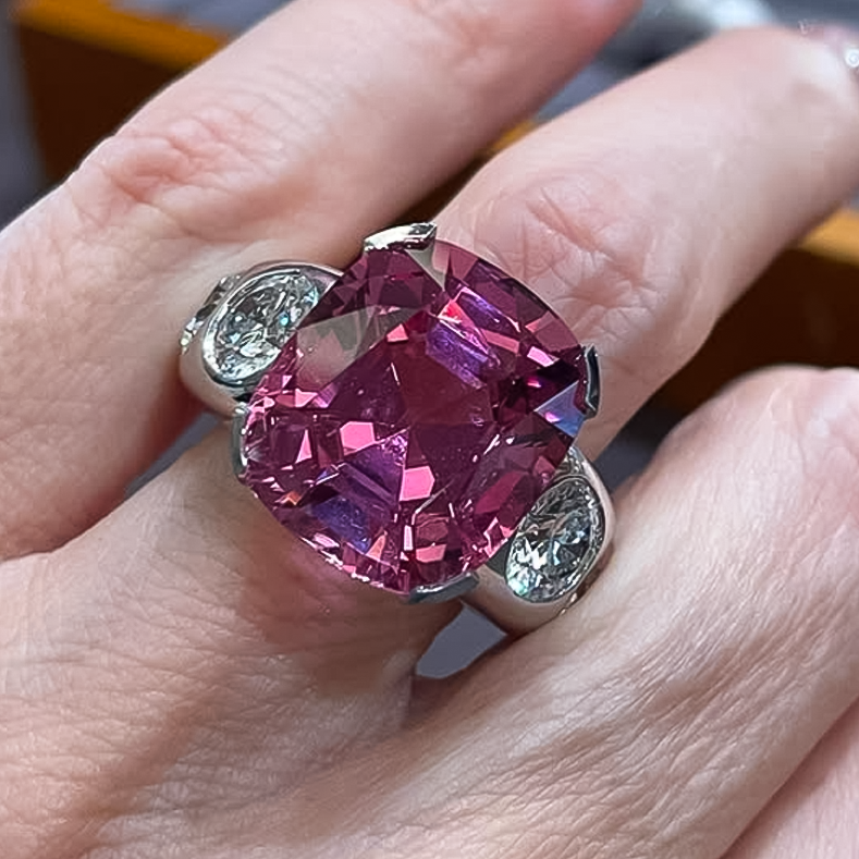 Stylish 7 ctw Cushion Cut Pink Gemstone Cocktail Ring -JOSHINY