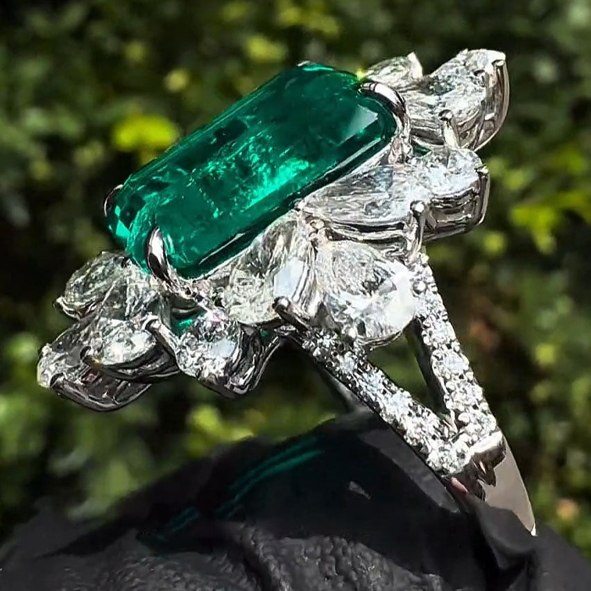 14.95ctw Emerald and Pear Gemstone Ring -JOSHINY