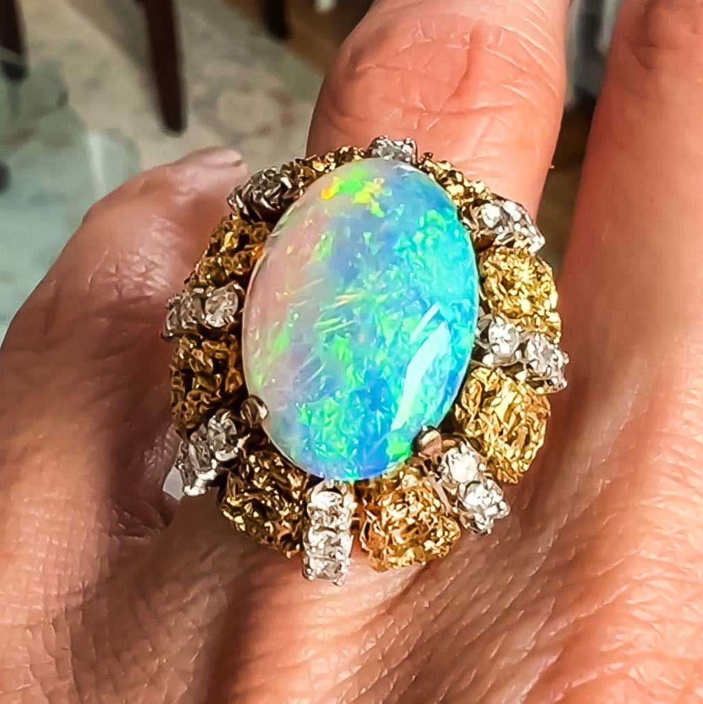 Unique 20 ctw Oval Cut Opal Cocktail Ring -JOSHINY