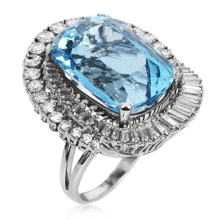 Fantasy 10 Carat Cushion Cut Light Blue Gemstone Cocktail Ring  -JOSHINY