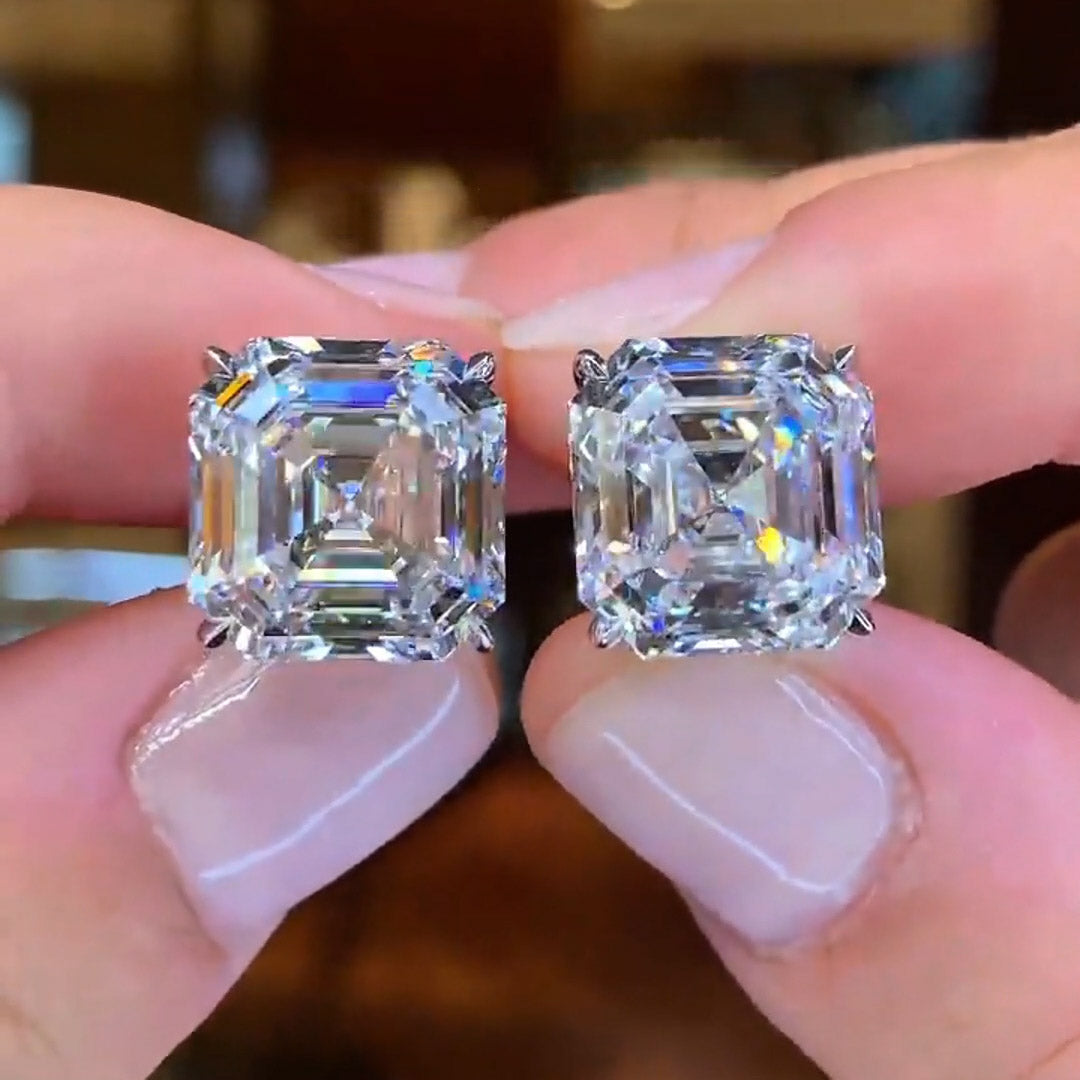 Pair of 8ctw Asscher Cut Gemstone Stud Earrings -JOSHINY