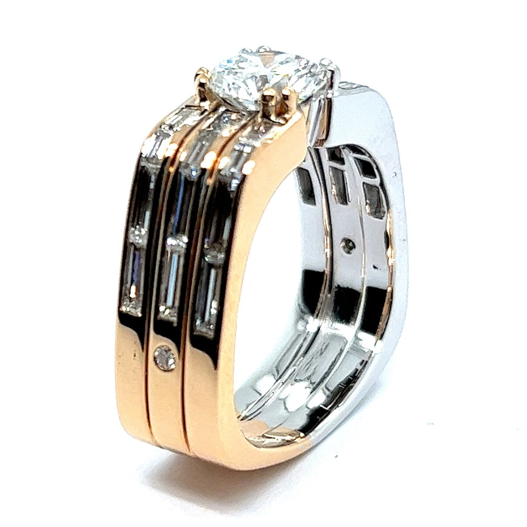 3.12ctw Round and Baguette Cut Two Colour Gold Plated Ring -JOSHINY