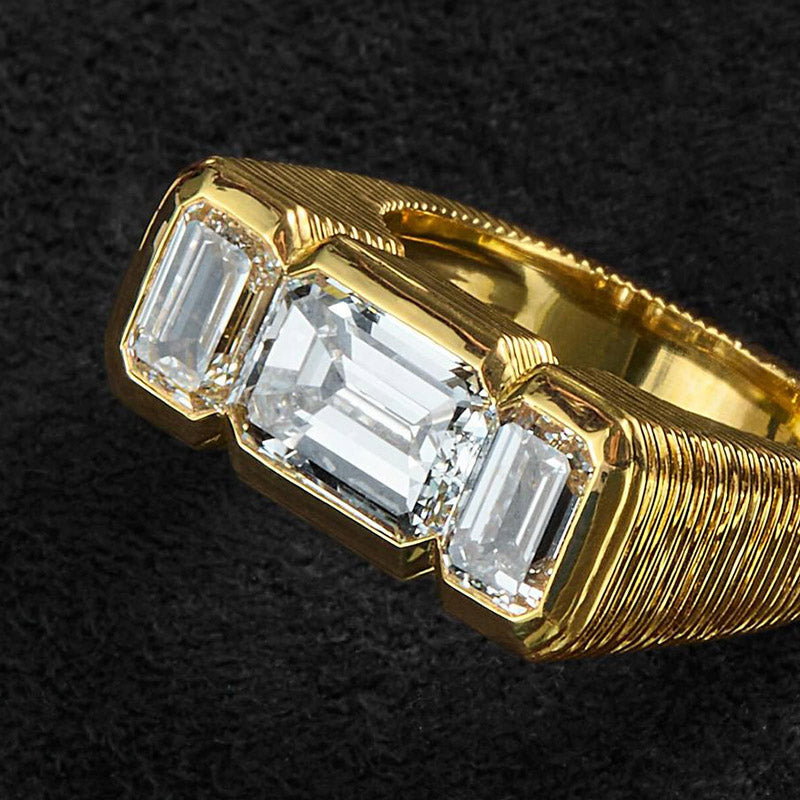 5ct Emerald Cut Trio Ring -JOSHINY