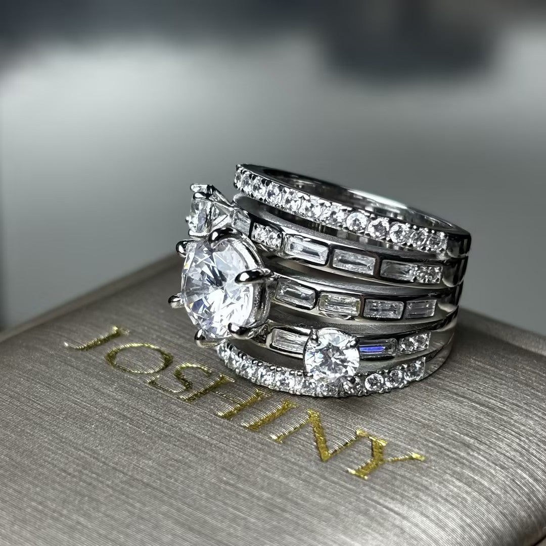 4.16ctw Baguette Round Cut Multi-Band Gemstone Ring-JOSHINY