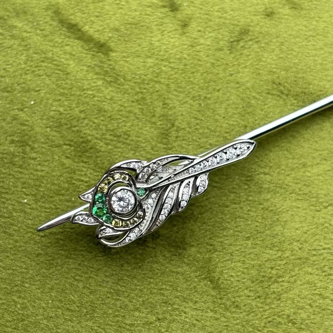 Peacock feather gemstone brooch-JOSHINY