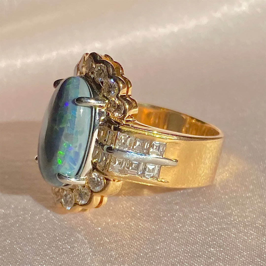 8ctw Oval Blue Opal and Gemstone Cluster Ring-JOSHINY