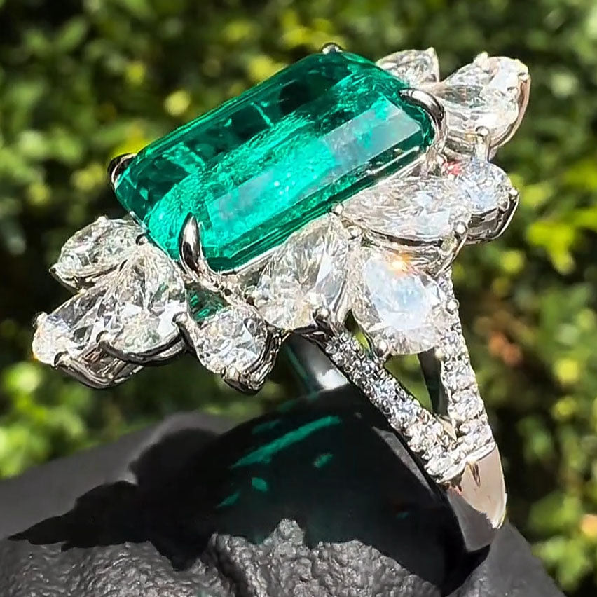 14.95ctw Emerald and Pear Gemstone Ring -JOSHINY