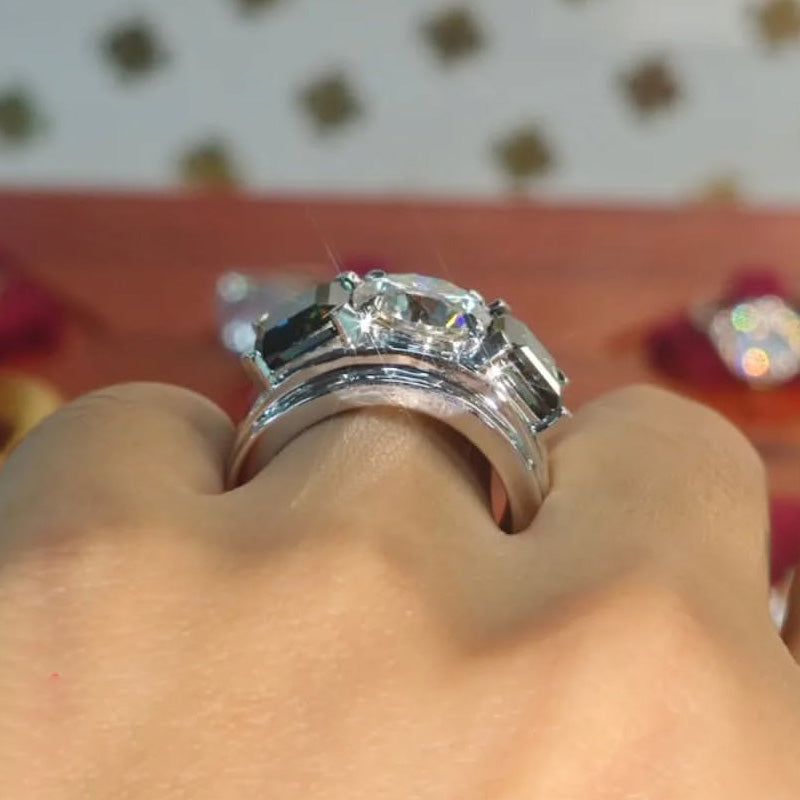 6.3ctw Round and Emerald Cut Engagement Ring-JOSHINY