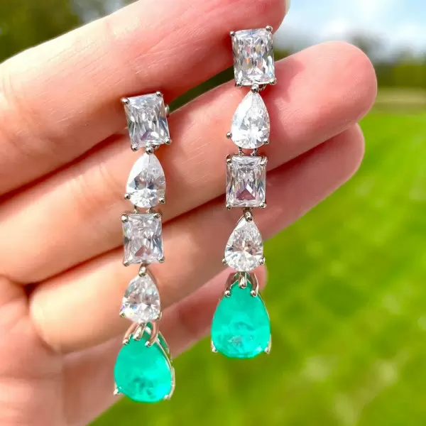 6ctw Multi-Cut Teardrop Green Gemstone Dangle Earrings -JOSHINY