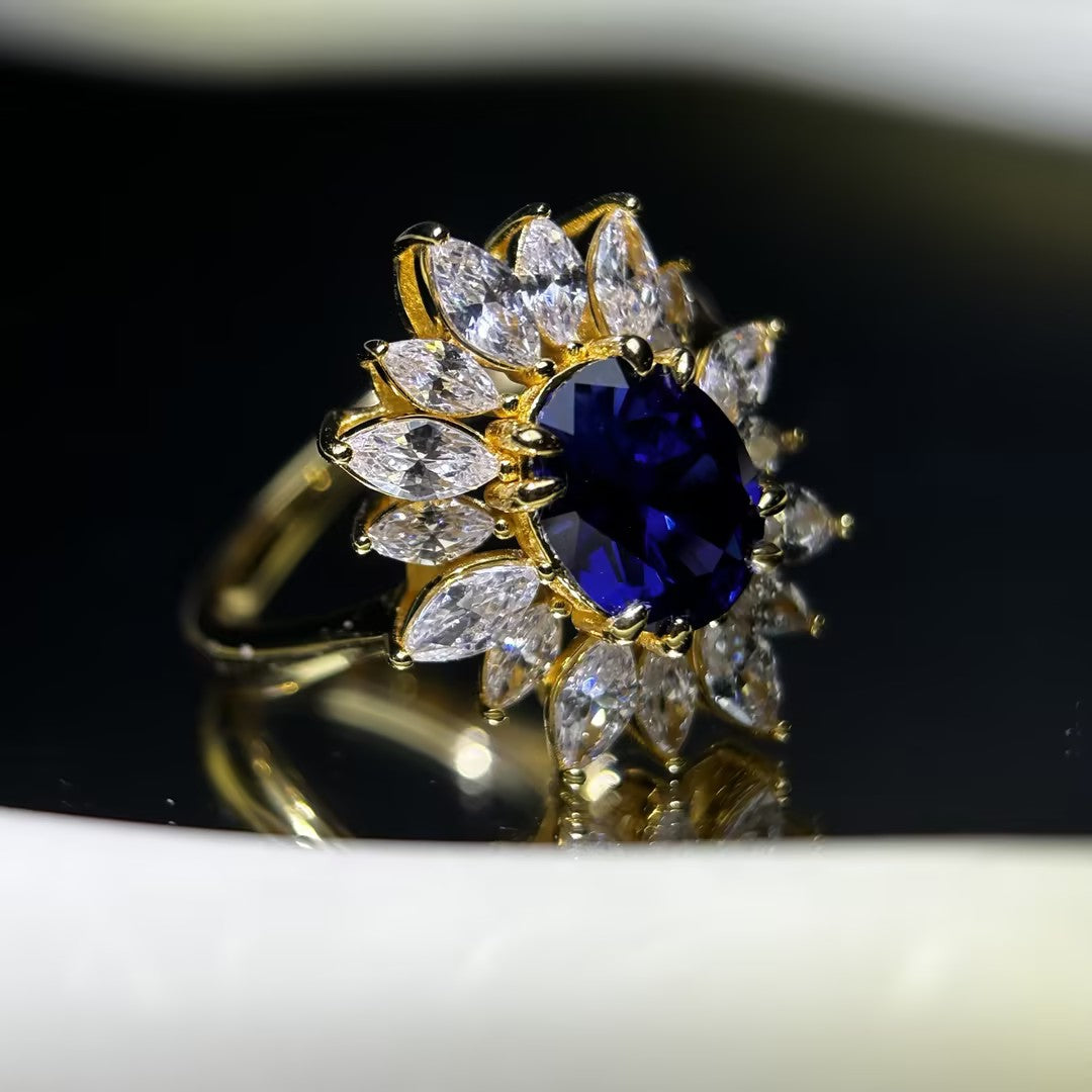 3.51 Ctw Oval Cut Blue Cubic Zirconia 925 Sterling Silver Ring-JOSHINY