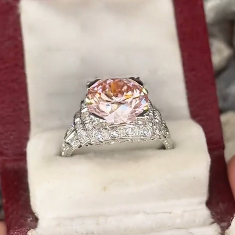 4.0ct Round Cut Pink Vintage Engagement Ring -JOSHINY