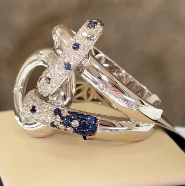 Unique 4 ctw Round Cut White Gemstone & Sapphire Ring -JOSHINY