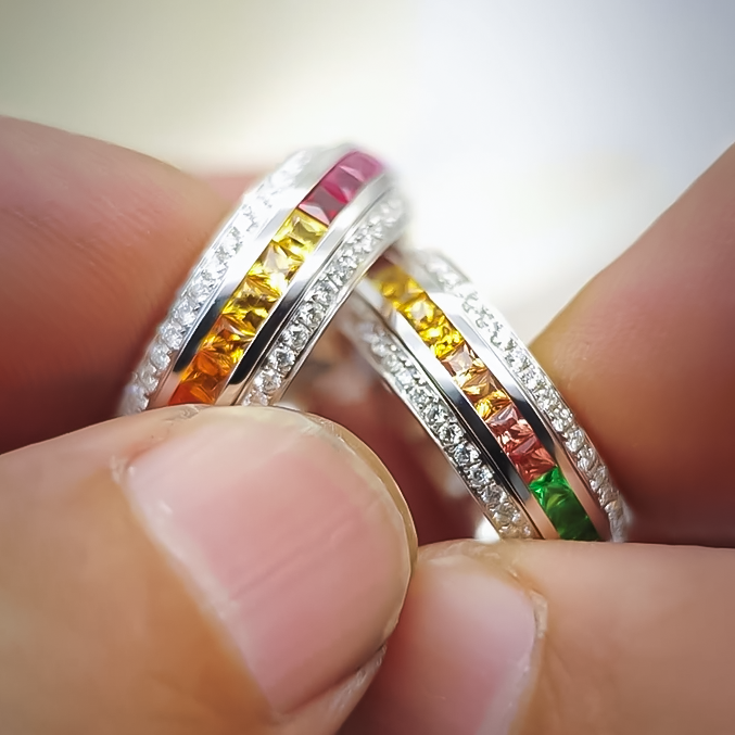 Fashion 3 ctw Square & Round Cut Rainbow Color Swivel Ring for Men & Women -JOSHINY