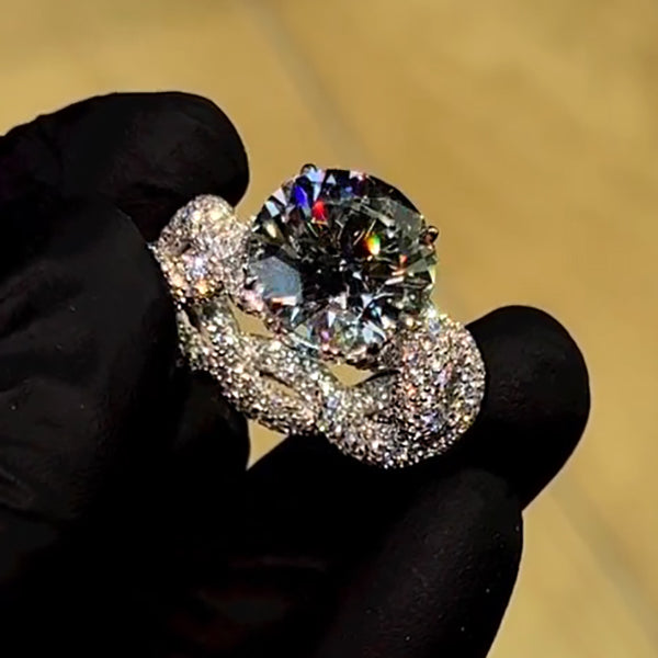 Stunning micro pave patterned twisted diamond ring -JOSHINY