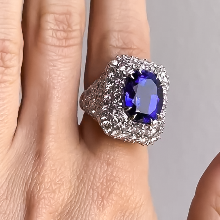 Gorgeous 6 ctw Cushion Cut Purple Gemstone Pavé Cocktail Ring -JOSHINY