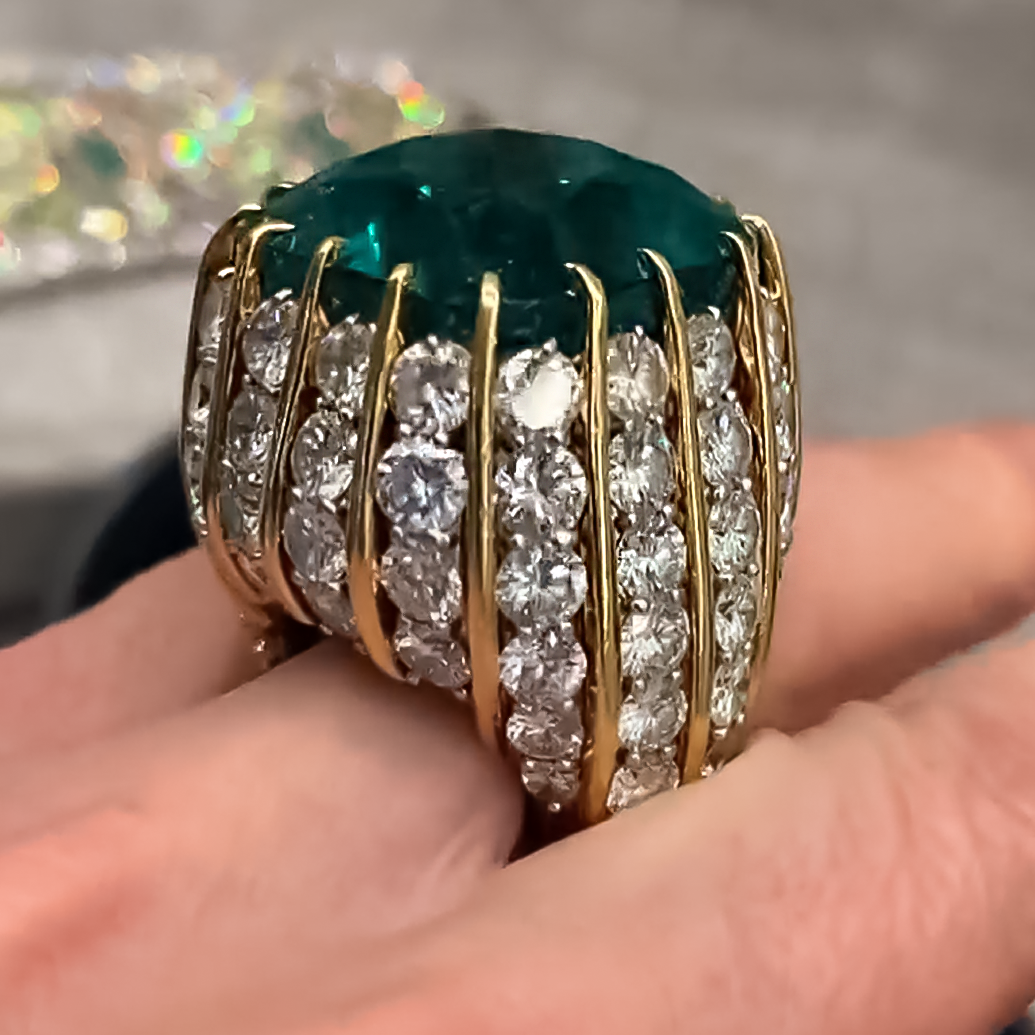 Gorgeous 15 ctw Cushion Cut Emerald Cocktail Ring -JOSHINY