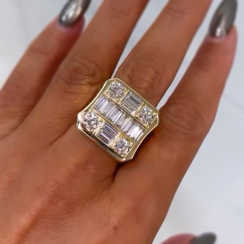 Unique 4 ctw Baguette & Round Cut White Gemstone Ring -JOSHINY