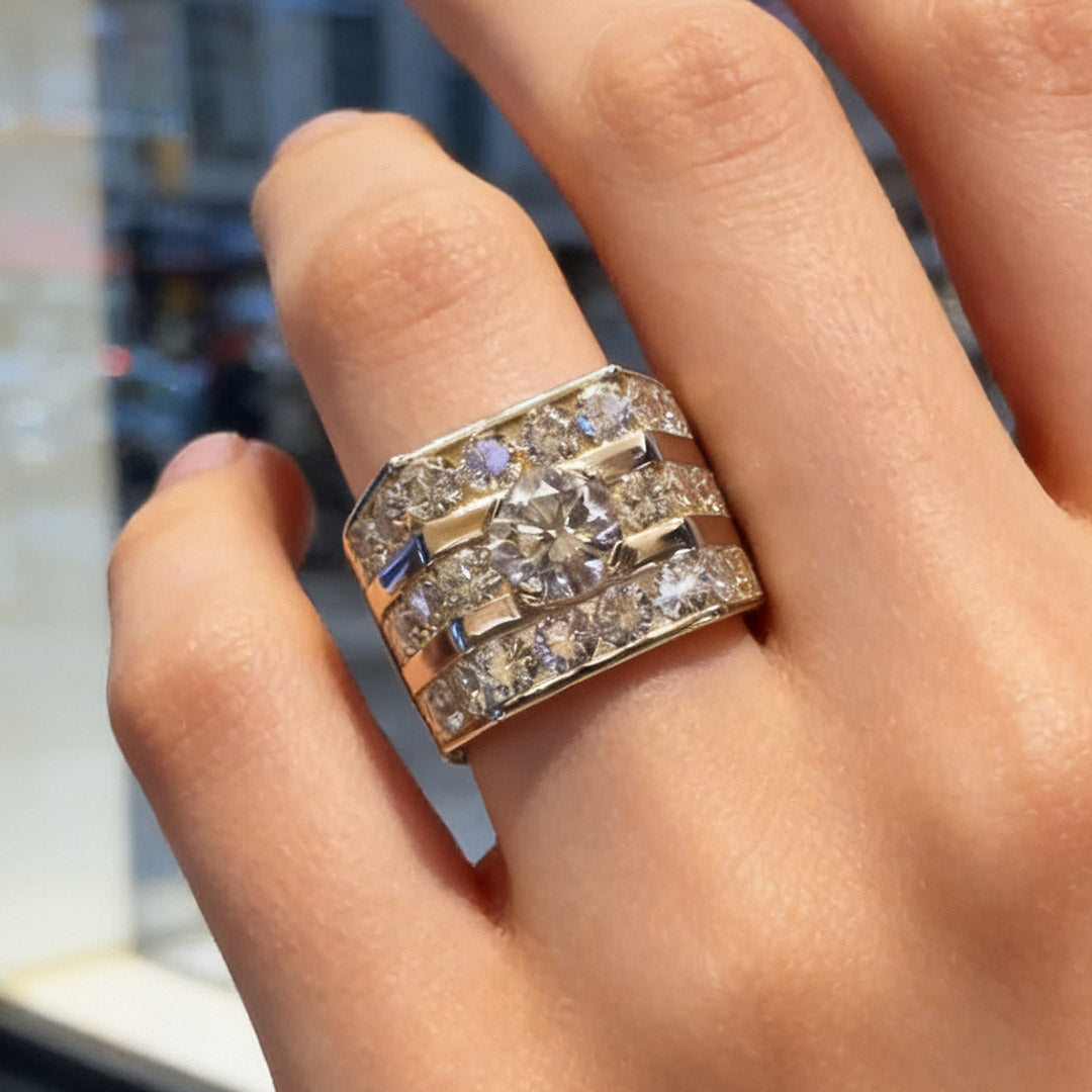 8.0ctw Gold Gemstone Cocktail Wide Shank Ring -JOSHINY