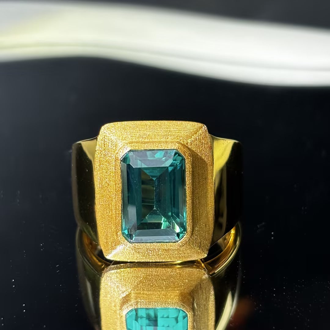 4 ct baguette cut green  Vintage Gentleman's cubic zirconia 925 sterling silver Engagement Ring-JOSHINY