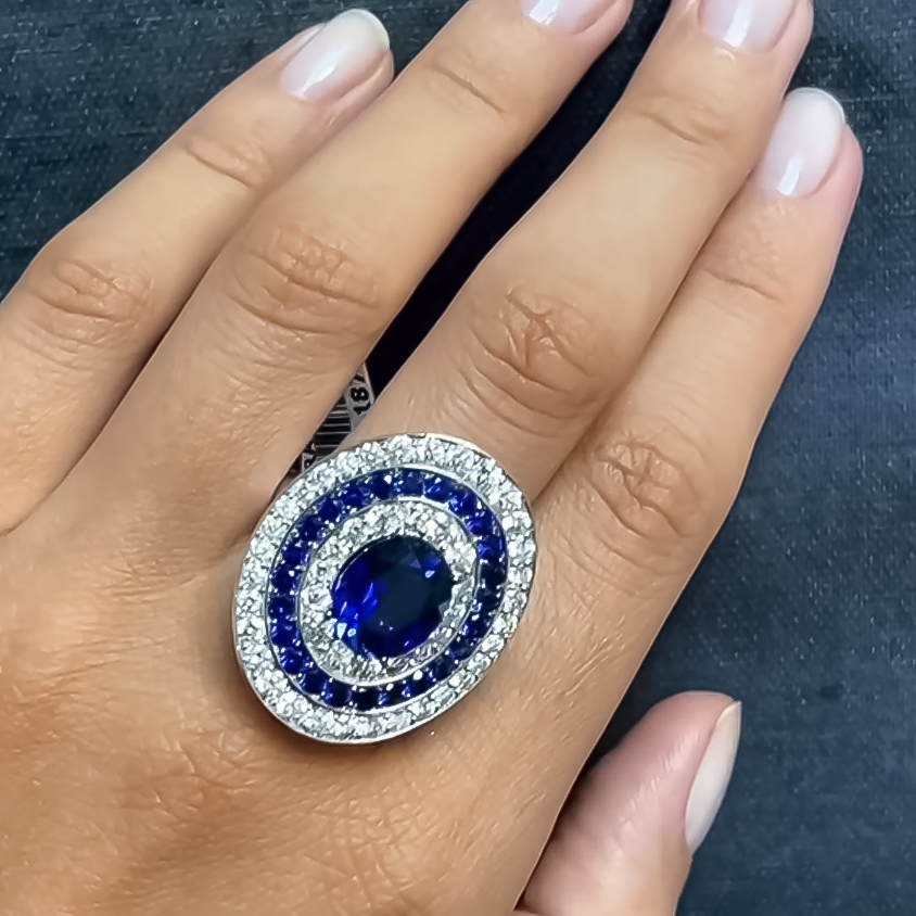 Elegant 3.5 ctw Oval Cut Sapphire Halo Pavé Ring -JOSHINY