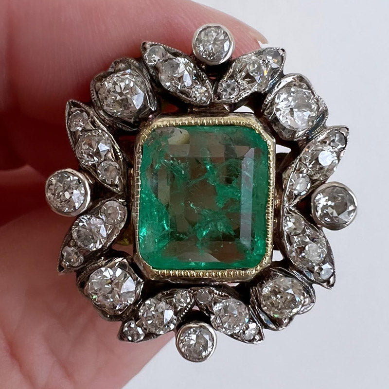 6.6ct Vintage Emerald Engagement Ring -JOSHINY