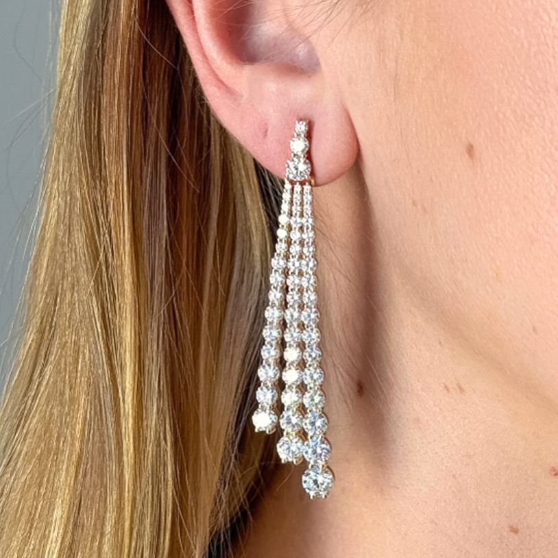 Exquisite 5 ctw Round Cut White Gemstone Tassel Earrings -JOSHINY