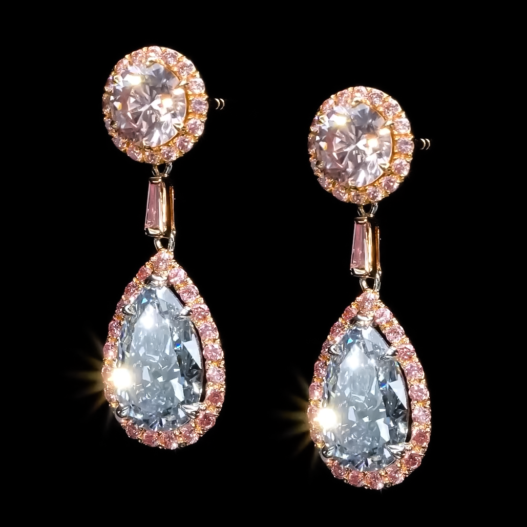 Elegant 10 ctw Round & Pear Shaped Pink & Light Blue Gemstone Earrings -JOSHINY