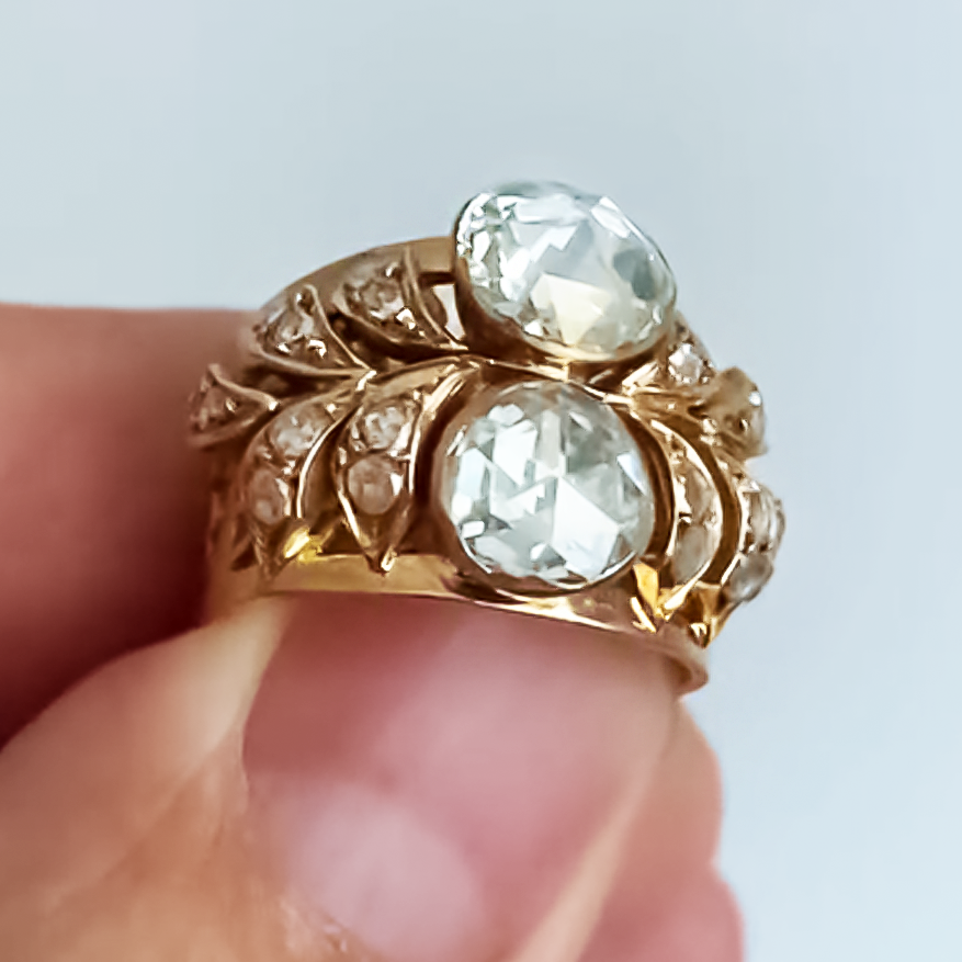 Vintage 6 ctw Round Cut White Gemstone Twin Stone Ring -JOSHINY