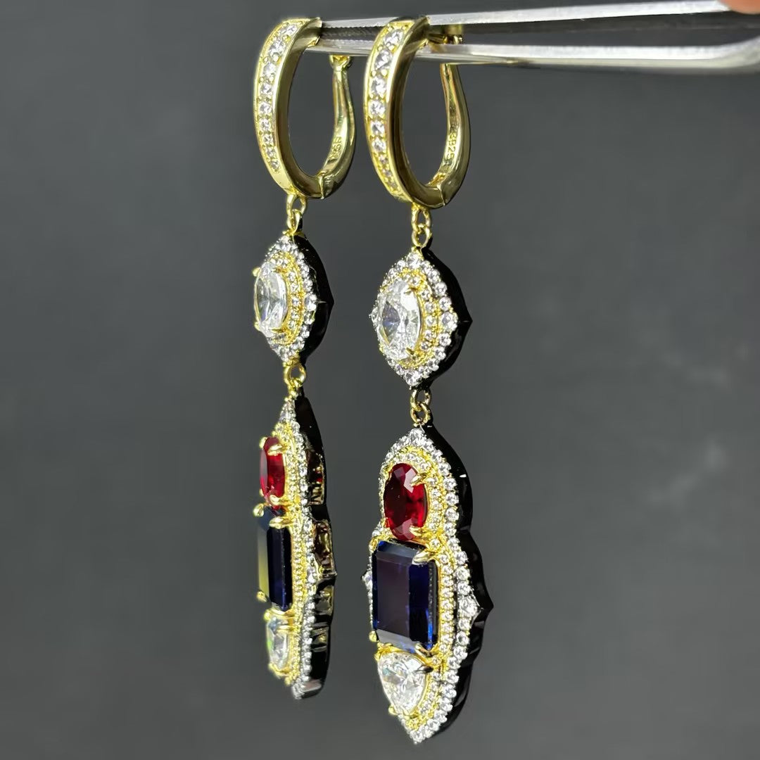 17.65 CTW Ruby and Sapphire Dangle Earrings-JOSHINY