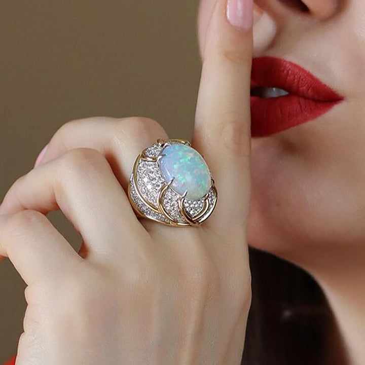 Gorgeous Opal Diamond Cabochon Ring-JOSHINY