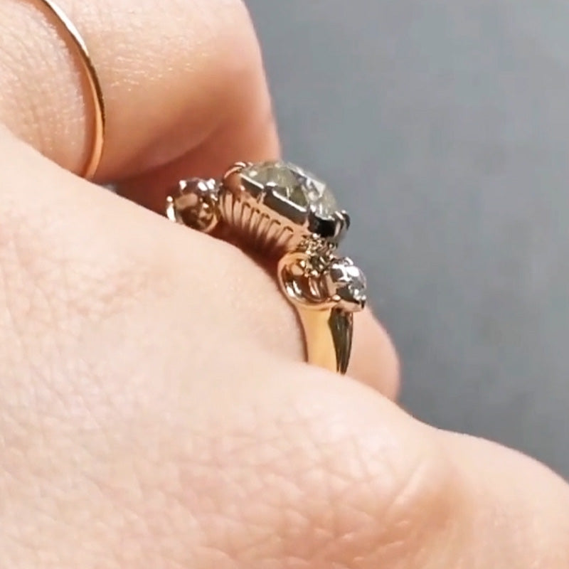 5ctw Elongated Cushion-Cut Signature Three-Stone Antique Ring-JOSHINY