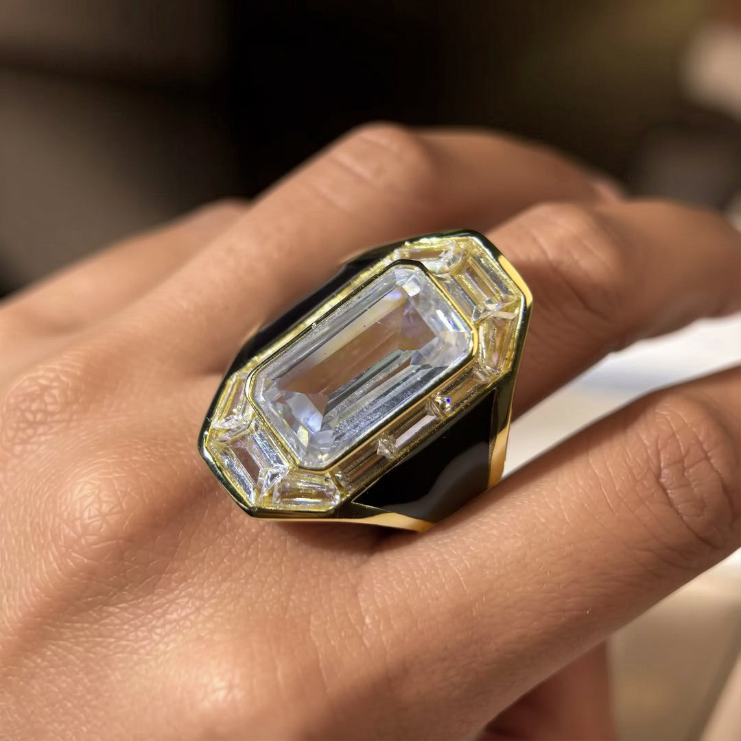 8.52ctw Emerald Cut Pharaoh Jasmine Enamel Gemstone Ring-JOSHINY