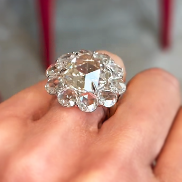 Fantasy 12 ctw Rose Cut White Gemstone Flower Engagement Ring -JOSHINY