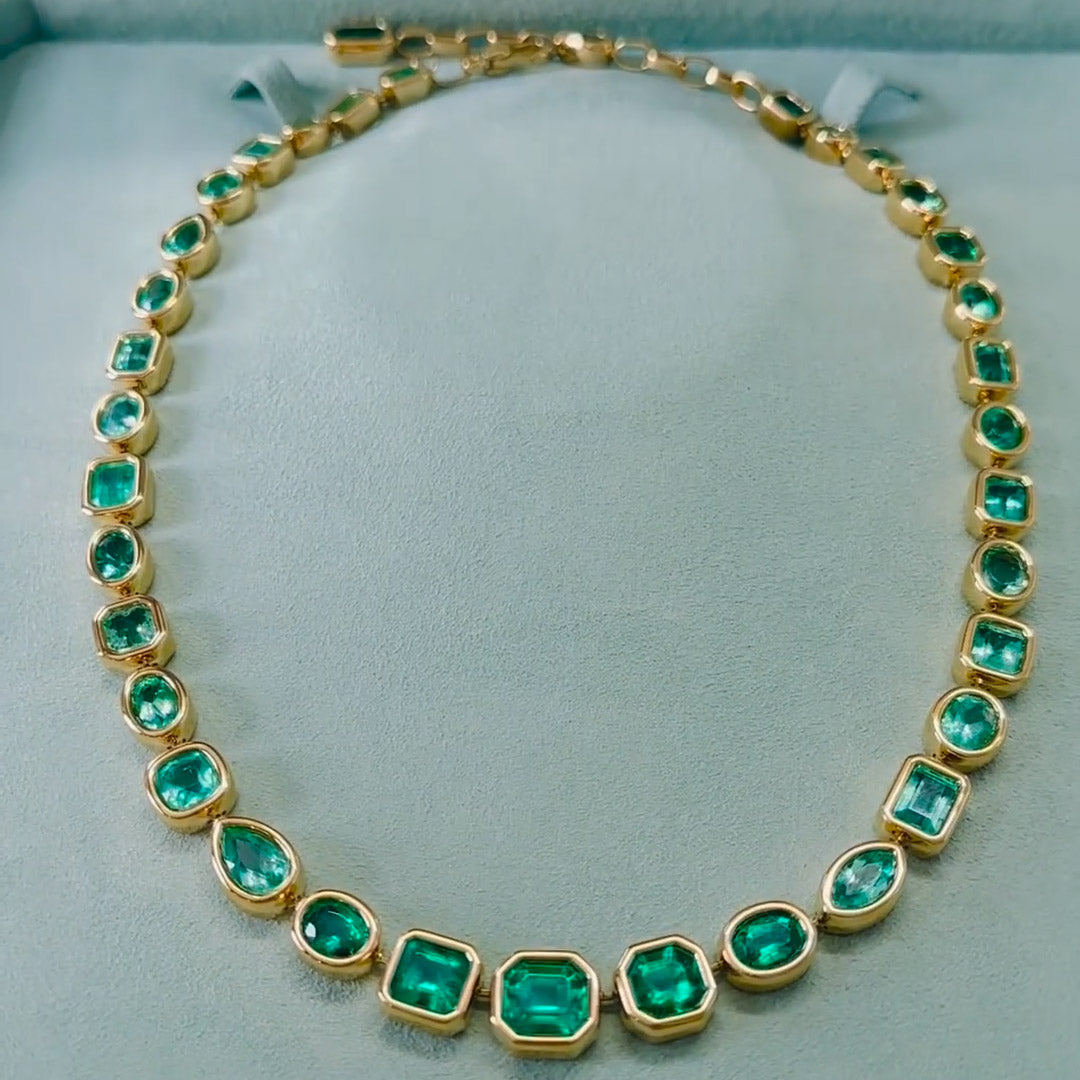 96.63ctw Multi-Cut Bezel Set Emerald Necklace -JOSHINY