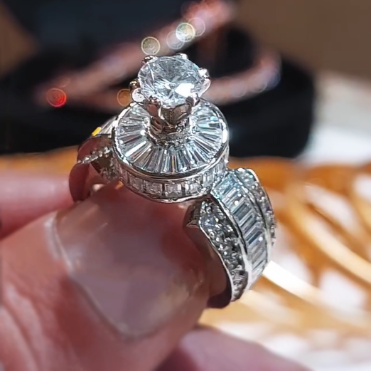 Unique 5 ctw Round Cut White Gemstone Engagement Ring -JOSHINY