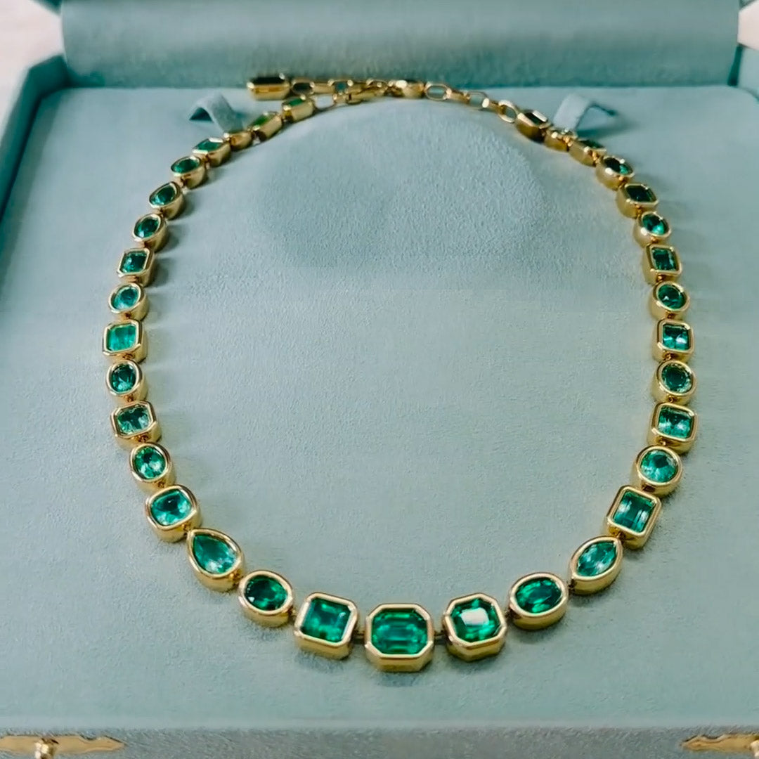 96.63ctw Multi-Cut Bezel Set Emerald Necklace -JOSHINY