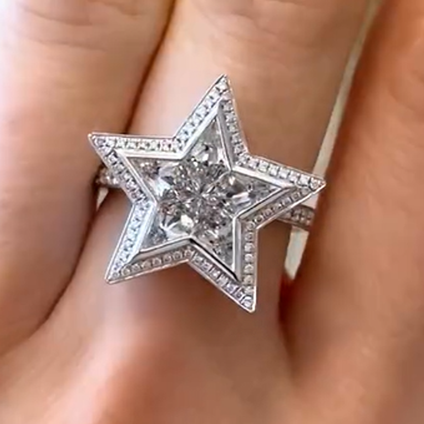 Stylish 2 ctw Special Cut White Gemstone Star Ring -JOSHINY