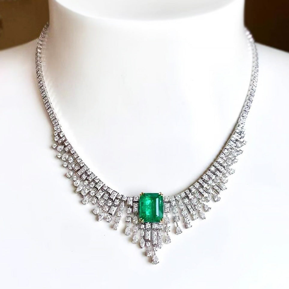 Elegant 15 ctw Emerald Cut Emerald Waterfall Necklace -JOSHINY