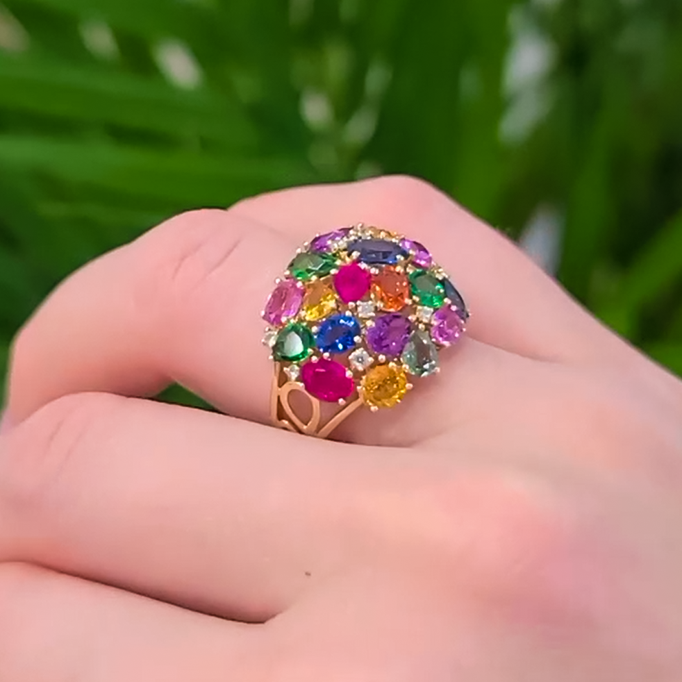 Exquisite 6 ctw Oval & Pear Cut Multi-Color Cocktail Ring -JOSHINY