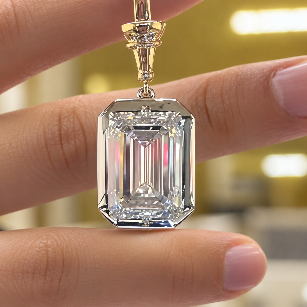 6CT Emerald Cut White Moissanite Elegant 925 Silver Pendant Necklace-joshiny