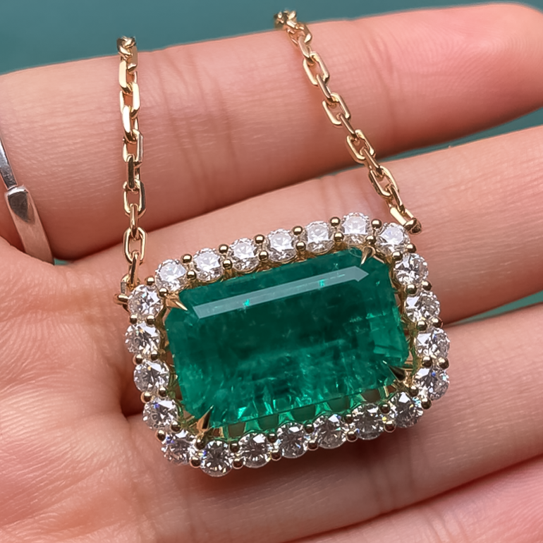 Stylish 6 ctw Emerald Cut Emerald Gemstone Necklace -JOSHINY