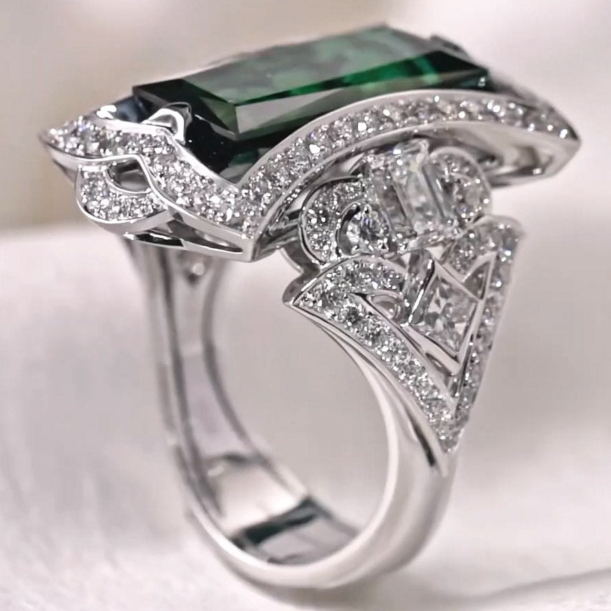 5.87ct Emerald Summer Shape Cocktail Ring -JOSHINY