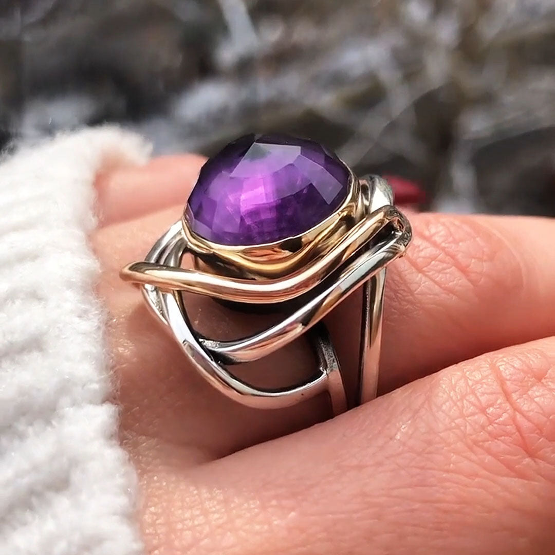 4ct Cabochon Purple Fluorite Ring -JOSHINY