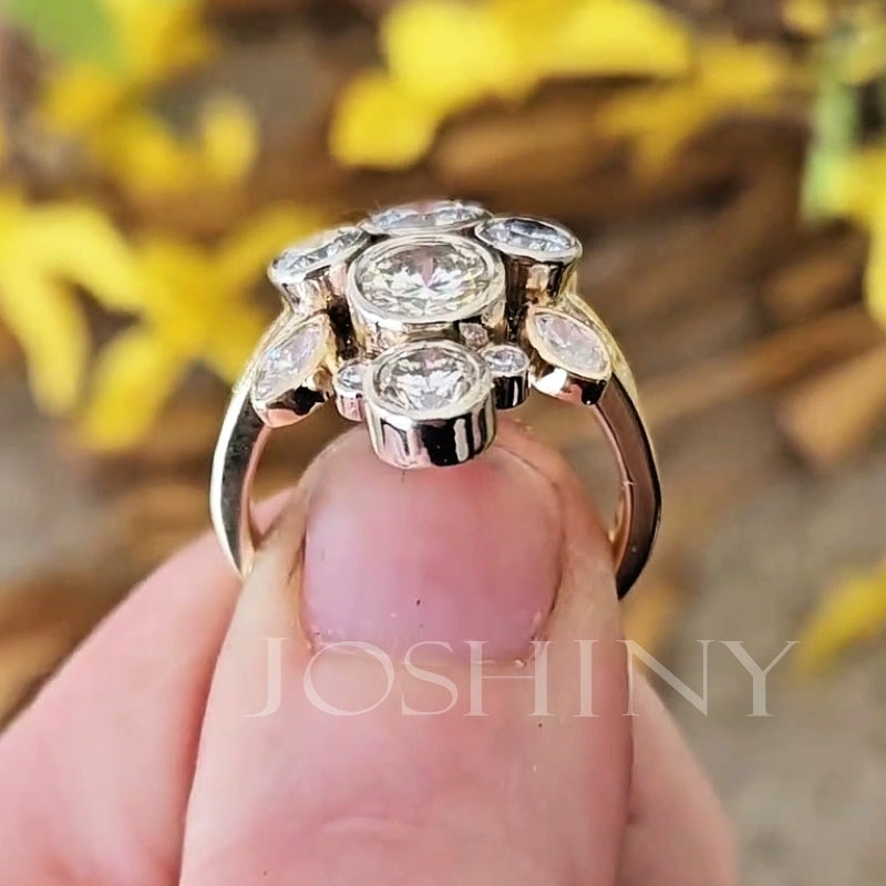 3ctw Bezel Set Combination Design Gemstone Engagement Ring -JOSHINY